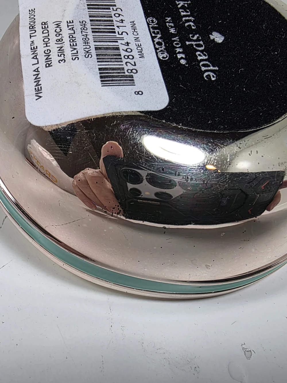Kate Spade Silver Tone Jewelry Ring Holder with Teal Bow Accent